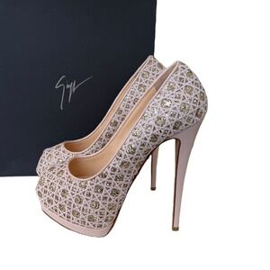 Giuseppe Zanotti Sharon Pink Glitter Peep Toe Platform High Heels Size EU37 $795